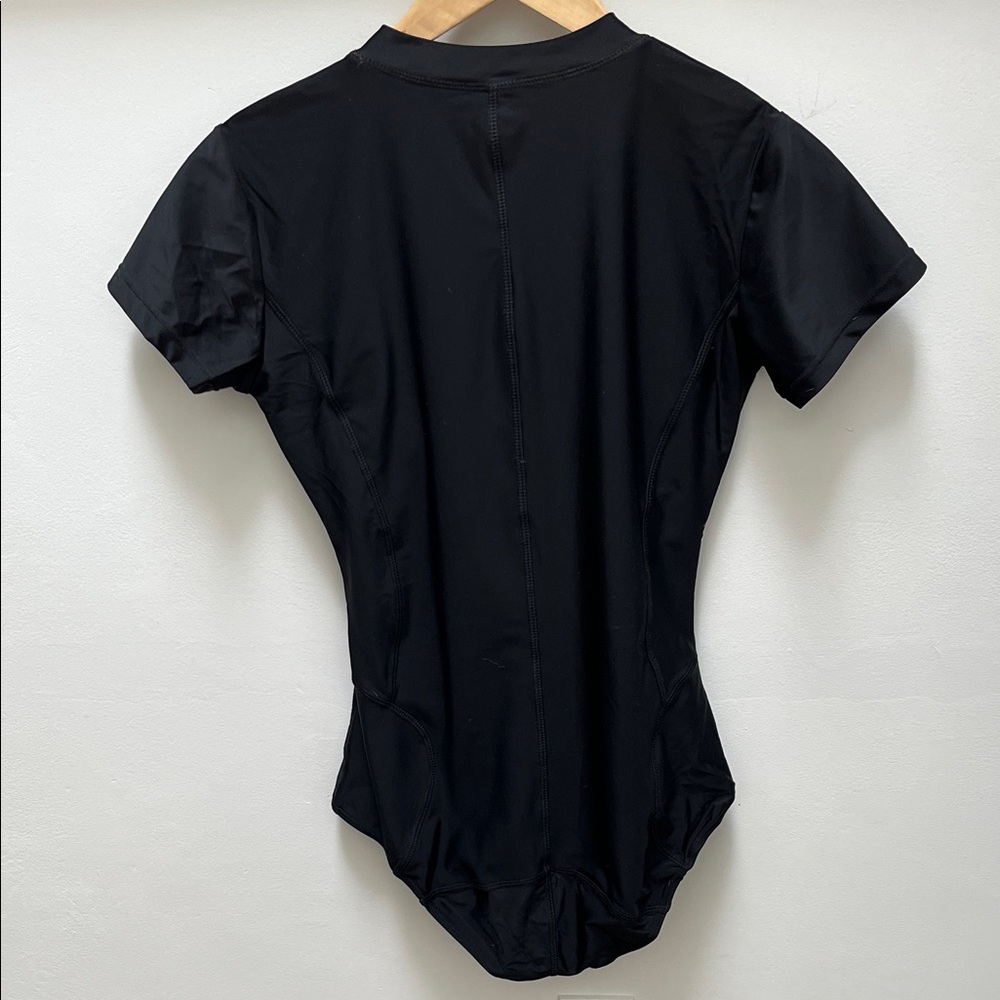 NWOT One Piece Black Short-Sleeve Zip Front Swimsuit - Picture 7 of 7